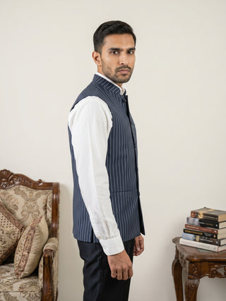 Men's Striped Cotton Blend Nehru Jacket