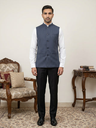 Men's Striped Cotton Blend Nehru Jacket