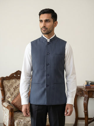 Men's Striped Cotton Blend Nehru Jacket