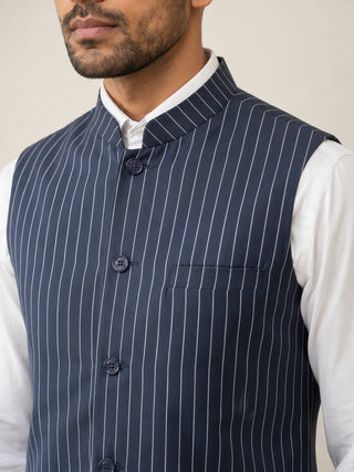 Men's Striped Cotton Blend Nehru Jacket