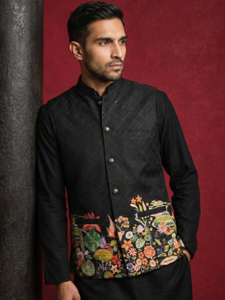Men's Botanical Printed Silk Blend Nehru Jacket
