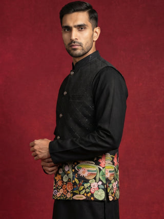 Men's Botanical Printed Silk Blend Nehru Jacket
