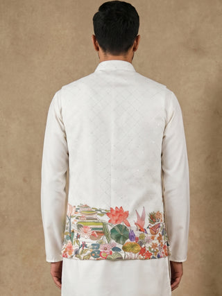 Men's Botanical Printed Silk Blend Nehru Jacket
