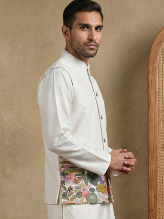 Men's Botanical Printed Silk Blend Nehru Jacket