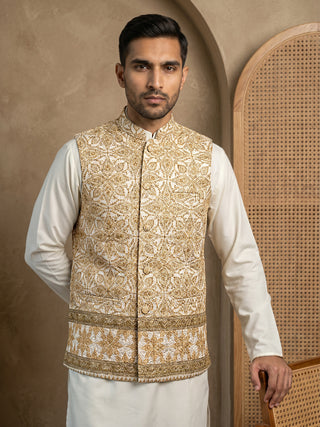 Men's Embroidered Floral Silk Blend Nehru Jacket