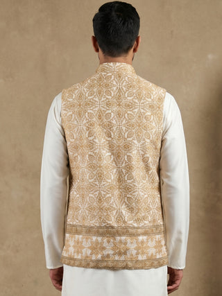 Men's Embroidered Floral Silk Blend Nehru Jacket