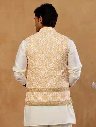 Men's Embroidered Floral Silk Blend Nehru Jacket