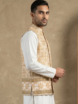 Men's Embroidered Floral Silk Blend Nehru Jacket