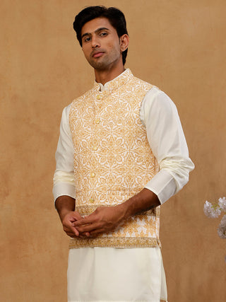 Men's Embroidered Floral Silk Blend Nehru Jacket
