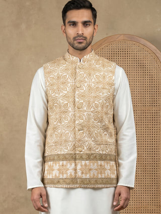 Men's Embroidered Floral Silk Blend Nehru Jacket