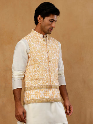 Men's Embroidered Floral Silk Blend Nehru Jacket