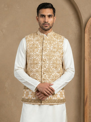Men's Embroidered Floral Silk Blend Nehru Jacket