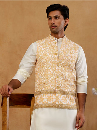 Men's Embroidered Floral Silk Blend Nehru Jacket