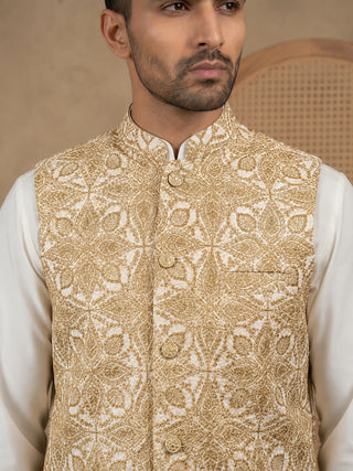 Men's Embroidered Floral Silk Blend Nehru Jacket
