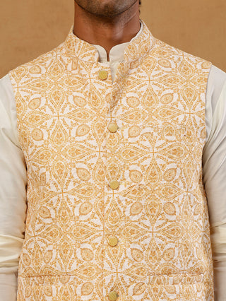 Men's Embroidered Floral Silk Blend Nehru Jacket