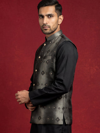 Men Jacquard Woven Design Nehru Jacket