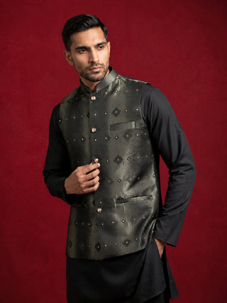 Men Jacquard Woven Design Nehru Jacket