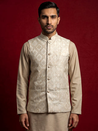Men Jacquard Woven Design Nehru Jacket