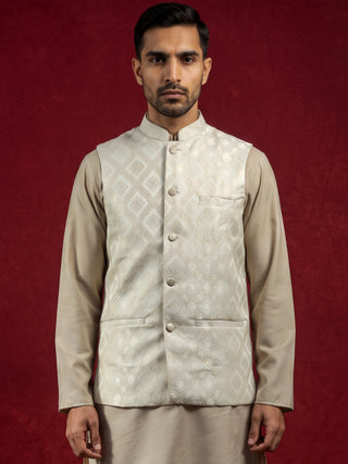 Men Jacquard Woven Design Nehru Jacket
