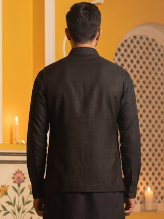 Men Silk Blend Embroidered Nehru Jacket