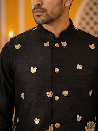 Men Silk Blend Embroidered Nehru Jacket