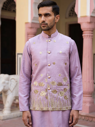 Men Silk Blend Embroidered Nehru Jacket