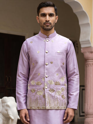 Men Silk Blend Embroidered Nehru Jacket