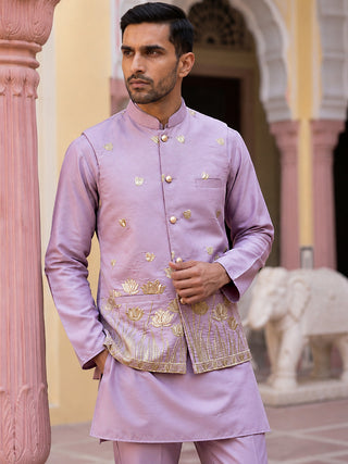 Men Silk Blend Embroidered Nehru Jacket