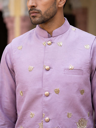 Men Silk Blend Embroidered Nehru Jacket