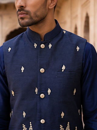 Men Silk Blend Embroidered Nehru Jacket