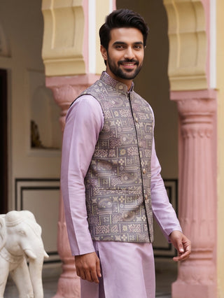 Men Jacquard Woven Design Nehru Jacket