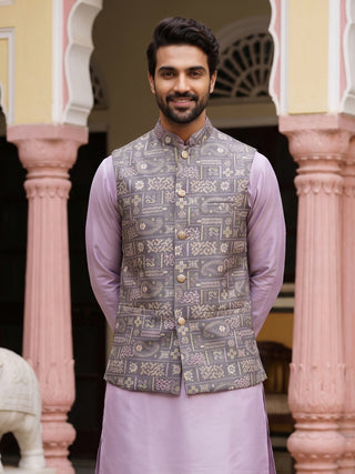 Men Jacquard Woven Design Nehru Jacket