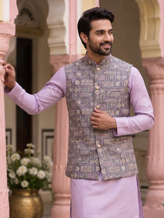 Men Jacquard Woven Design Nehru Jacket