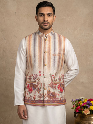 Floral Embroidered Silk Blend Nehru Jacket