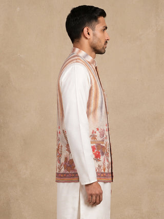Floral Embroidered Silk Blend Nehru Jacket