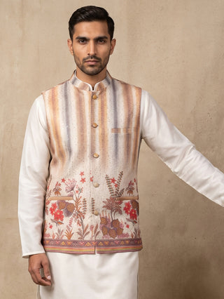 Floral Embroidered Silk Blend Nehru Jacket