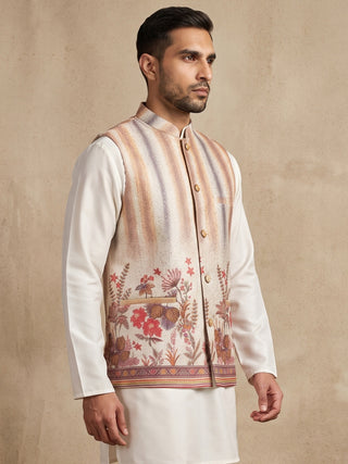Floral Embroidered Silk Blend Nehru Jacket