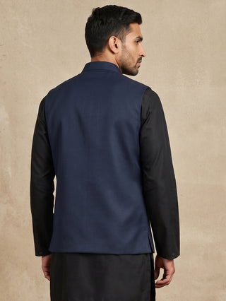 Silk Blend Floral Embroidered Nehru Jacket