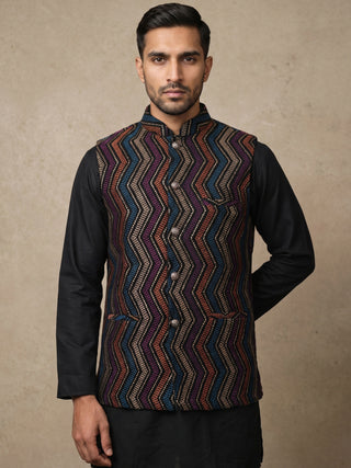 Embroidered Velvet Nehru Jacket