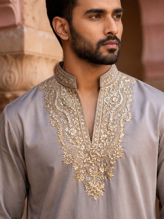Cotton Blend Embroidered Kurta with Korean Pants