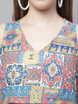 Women's Digital Printed Crop Top and Jacket Set