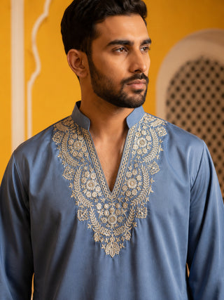 Cotton Blend Embroidered Kurta for Men
