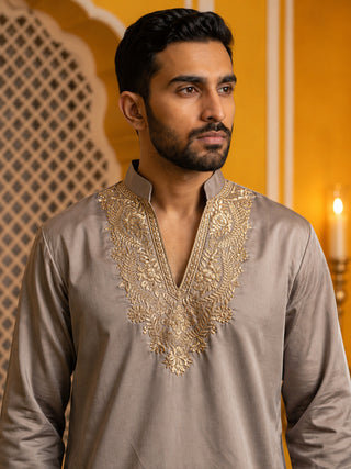 Cotton Blend Embroidered Kurta with Korean Pants
