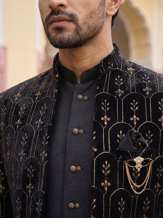Men's Velvet Embroidered Indo-Western Set