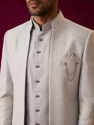 Floral Design Jacquard Silk Indo-Western Set for Men
