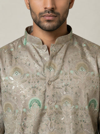 Silk Blend Foil Print Kurta
