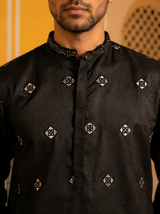 Silk Blend Embroidered Kurta & Korean Pants Set