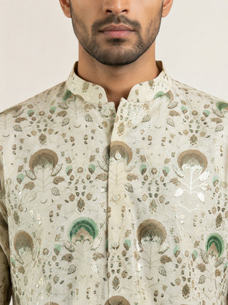 Silk Blend Foil Print Kurta