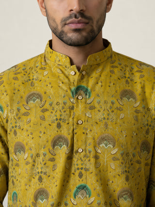 Silk Blend Foil Print Kurta & Korean Pants Set