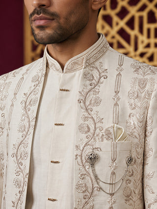 Men's Silk Blend Embroidered Indo-Western Set
